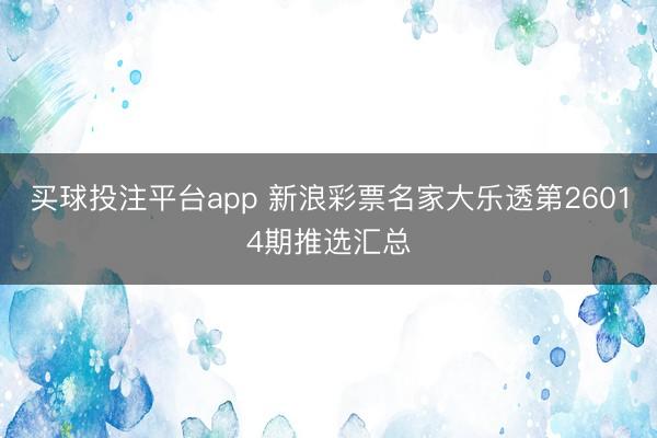 买球投注平台app 新浪彩票名家大乐透第26014期推选汇总