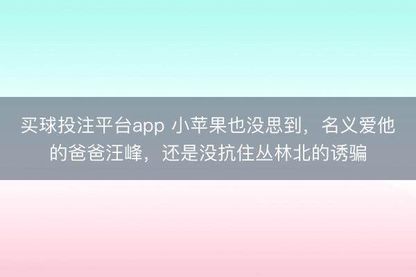 买球投注平台app 小苹果也没思到,名义爱他的爸爸汪峰,还是没抗住丛林北的诱骗