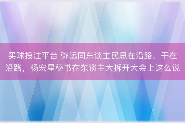 买球投注平台 弥远同东谈主民思在沿路、干在沿路,杨宏星秘书在东谈主大拆开大会上这么说
