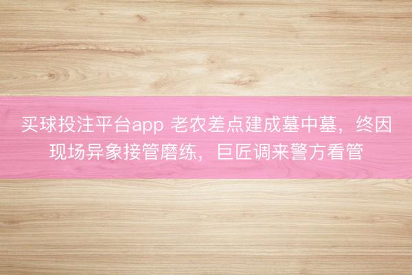 买球投注平台app 老农差点建成墓中墓，终因现场异象接管磨练，巨匠调来警方看管
