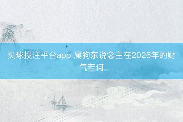 买球投注平台app 属狗东说念主在2026年的财气若何