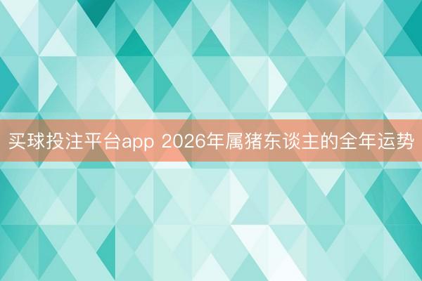 买球投注平台app 2026年属猪东谈主的全年运势