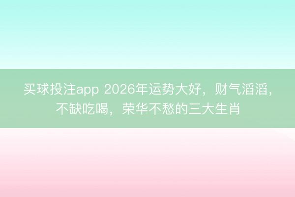 买球投注app 2026年运势大好，财气滔滔，不缺吃喝，荣华不愁的三大生肖
