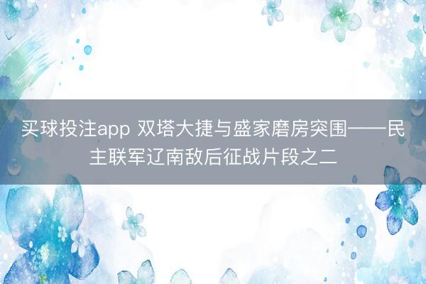 买球投注app 双塔大捷与盛家磨房突围——民主联军辽南敌后征战片段之二