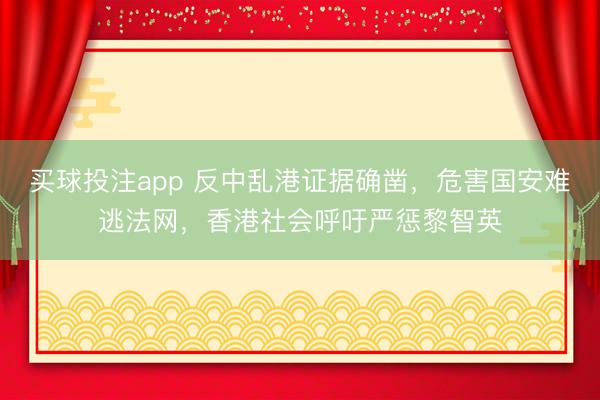 买球投注app 反中乱港证据确凿，危害国安难逃法网，香港社会呼吁严惩黎智英