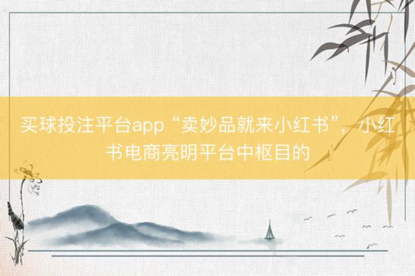买球投注平台app “卖妙品就来小红书”,小红书电商亮明平台中枢目的
