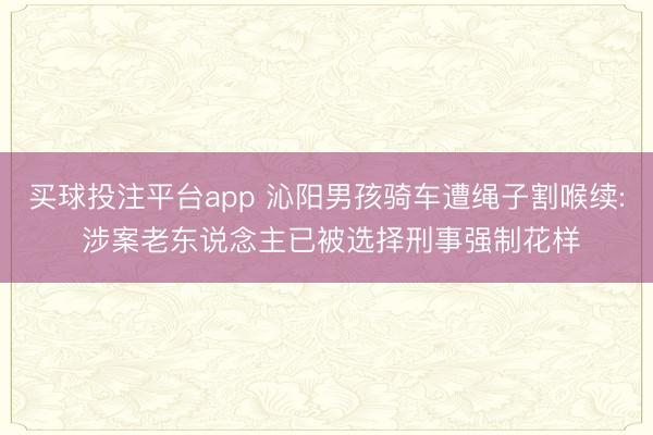 买球投注平台app 沁阳男孩骑车遭绳子割喉续: 涉案老东说念主已被选择刑事强制花样