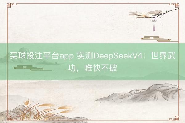 买球投注平台app 实测DeepSeekV4：世界武功，唯快不破