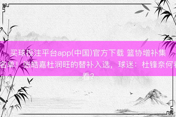 买球投注平台app(中国)官方下载 篮协增补集训名单！张皓嘉杜润旺的替补入选，球迷：杜锋奈何看？