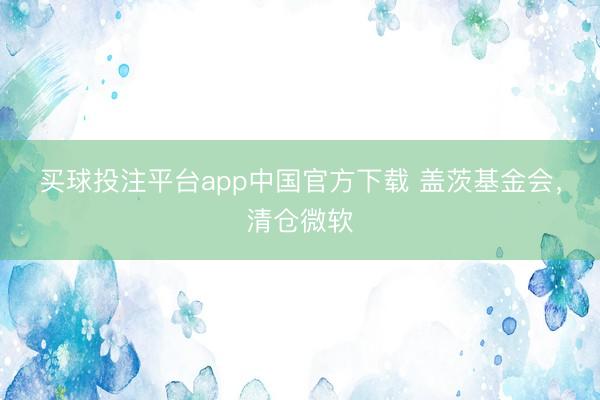 买球投注平台app中国官方下载 盖茨基金会，清仓微软