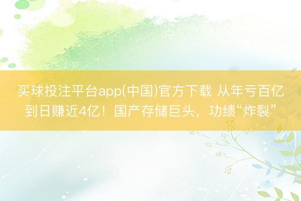 买球投注平台app(中国)官方下载 从年亏百亿到日赚近4亿！国产存储巨头，功绩“炸裂”