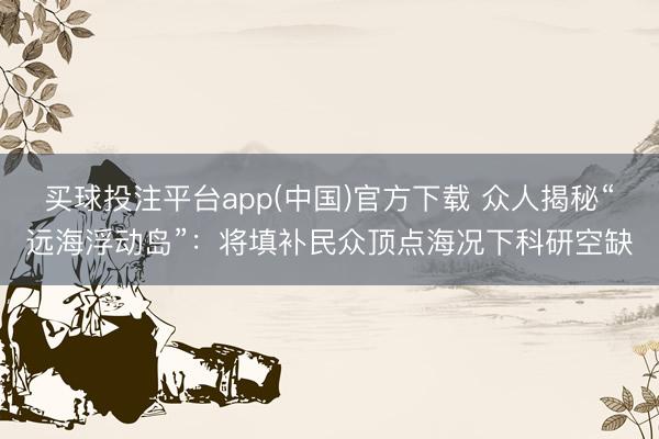 买球投注平台app(中国)官方下载 众人揭秘“远海浮动岛”：将填补民众顶点海况下科研空缺