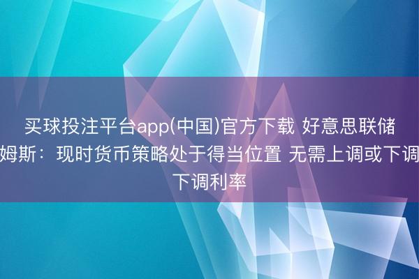 买球投注平台app(中国)官方下载 好意思联储威廉姆斯：现时货币策略处于得当位置 无需上调或下调利率