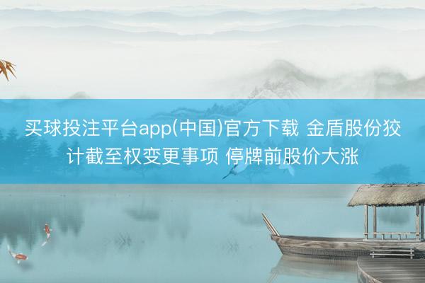 买球投注平台app(中国)官方下载 金盾股份狡计截至权变更事项 停牌前股价大涨