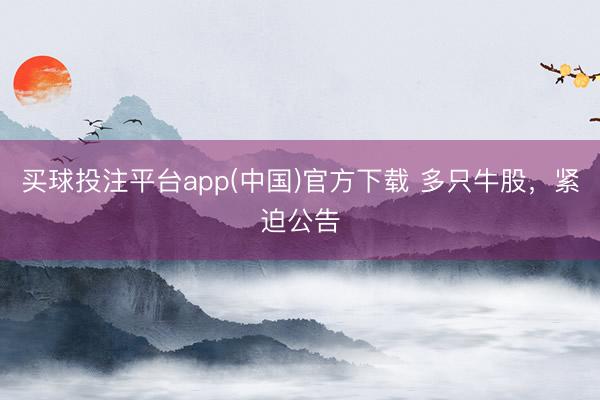 买球投注平台app(中国)官方下载 多只牛股，紧迫公告