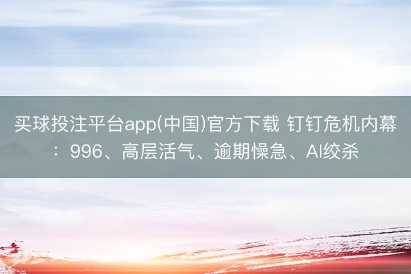 买球投注平台app(中国)官方下载 钉钉危机内幕：996、高层活气、逾期懆急、AI绞杀
