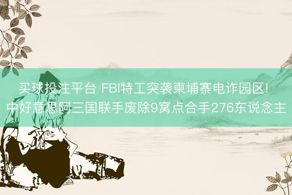 买球投注平台 FBI特工突袭柬埔寨电诈园区! 中好意思阿三国联手废除9窝点合手276东说念主