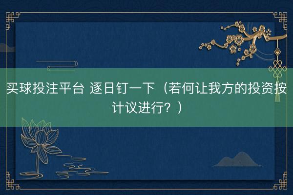 买球投注平台 逐日钉一下（若何让我方的投资按计议进行？）